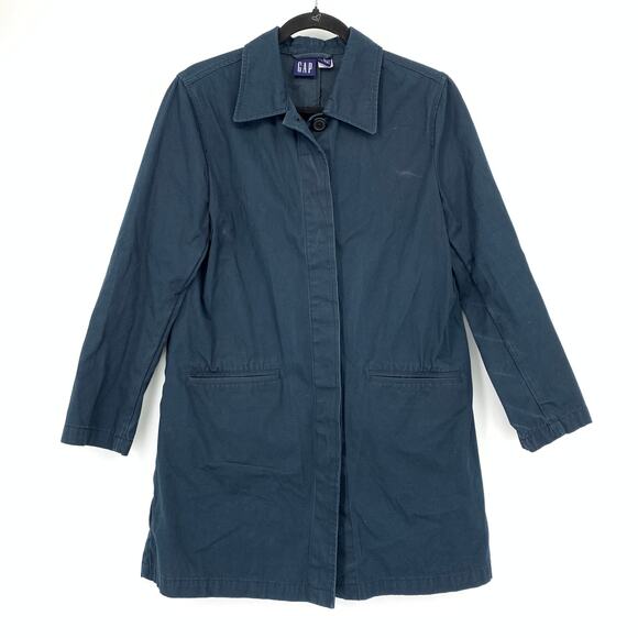 GAP Cotton Button Front Coat Womens Size Small Navy Blue Front Pockets - Picture 1 of 6